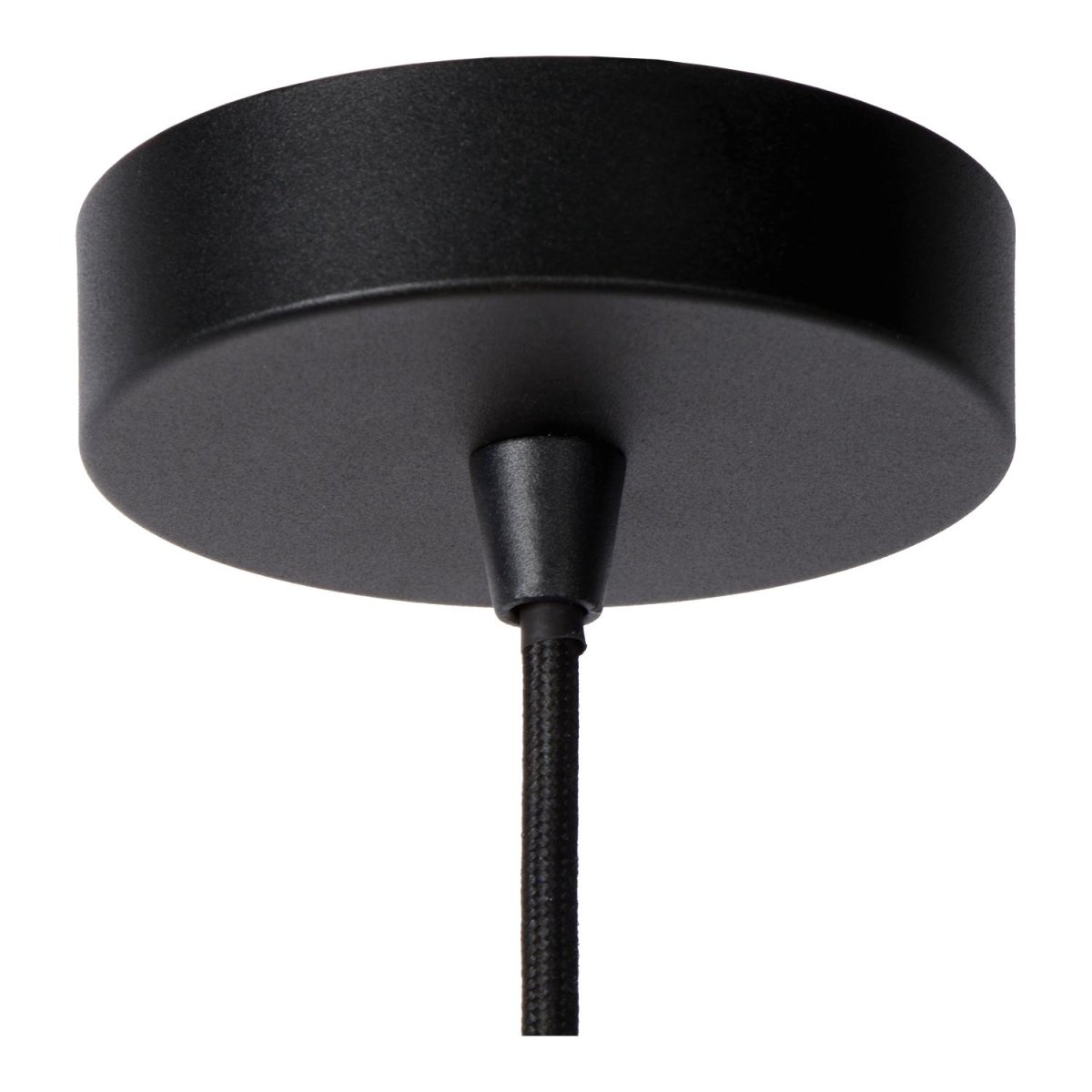 Lester Ø76 Svart Taklampe Fra Lucide - Totalt 6 lyspunkter er gruppert i tre, med et gap på knapt en halv meter.