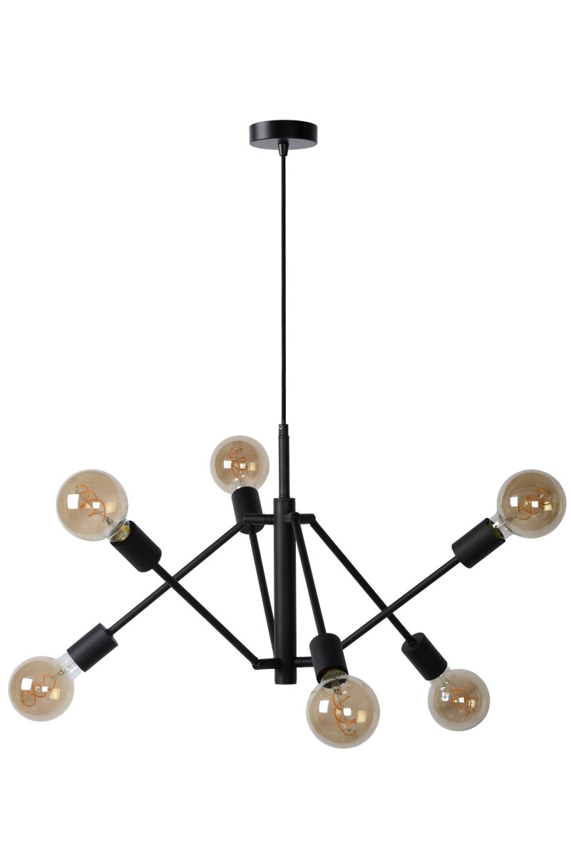 Lester Ø76 Svart Taklampe Fra Lucide - Totalt 6 lyspunkter er gruppert i tre, med et gap på knapt en halv meter.
