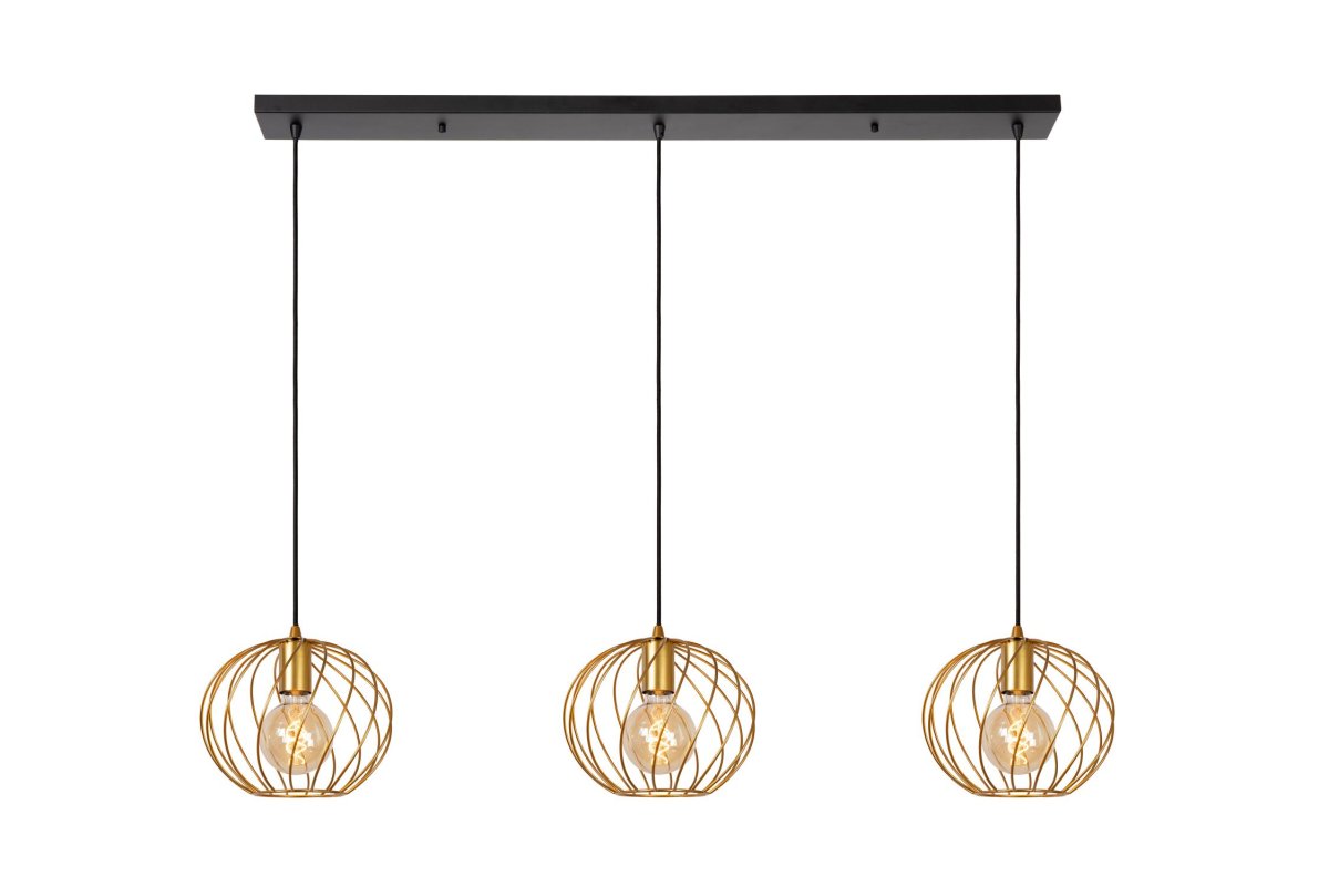 Danza 130cm Matt gull/messing Taklampe Fra Lucide - Hver sfæriske lampeskjerm er laget av fine, vridd metalltråder med en åpen struktur, som gjør at glødepærer ser ekstra vakre ut i kombinasjon med Danza.
