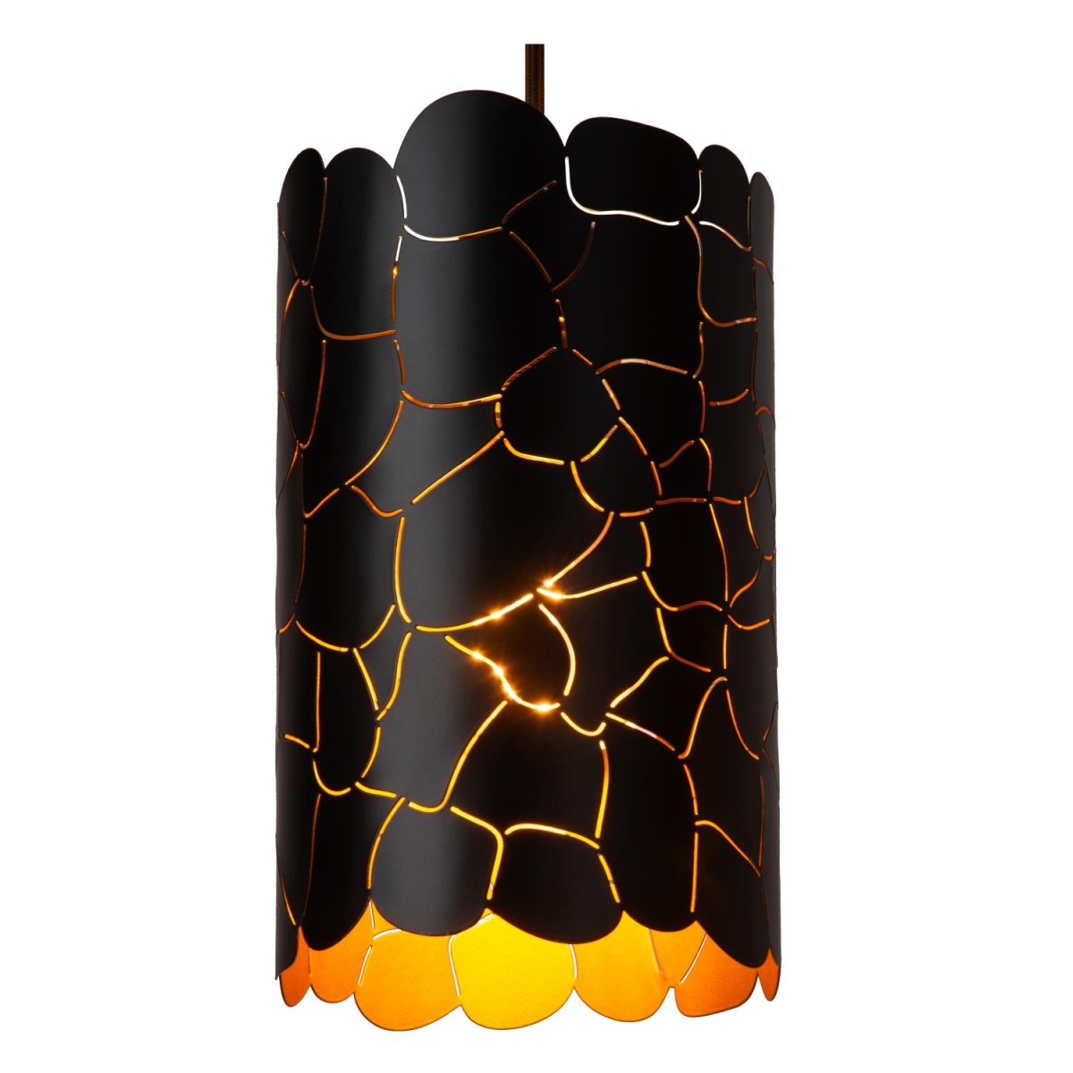 Almelo 92cm Svart Taklampe Fra Lucide - Almelo tilbyr en imponerende pendel med tre lampeskjermer utsmykket med et sjiraffmønster og en elegant, åpen struktur.