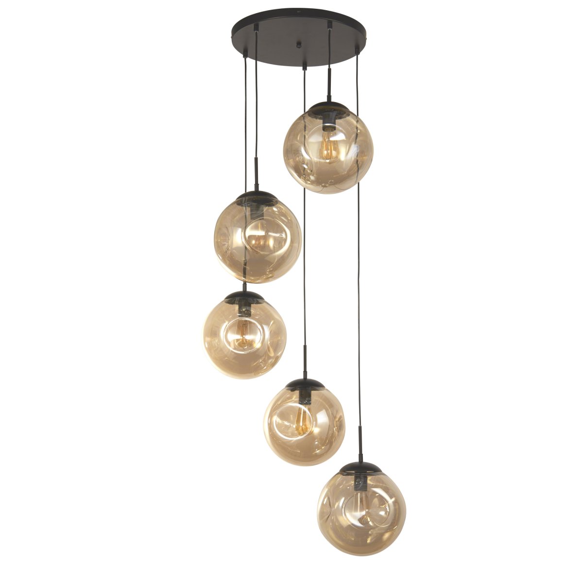 Punch Ø60 Champagne Taklampe Fra Searchlight - Punch er en stilig taklampe med 5 glassskjermer i champagnefarge som skaper en varm atmosfære i rommet.