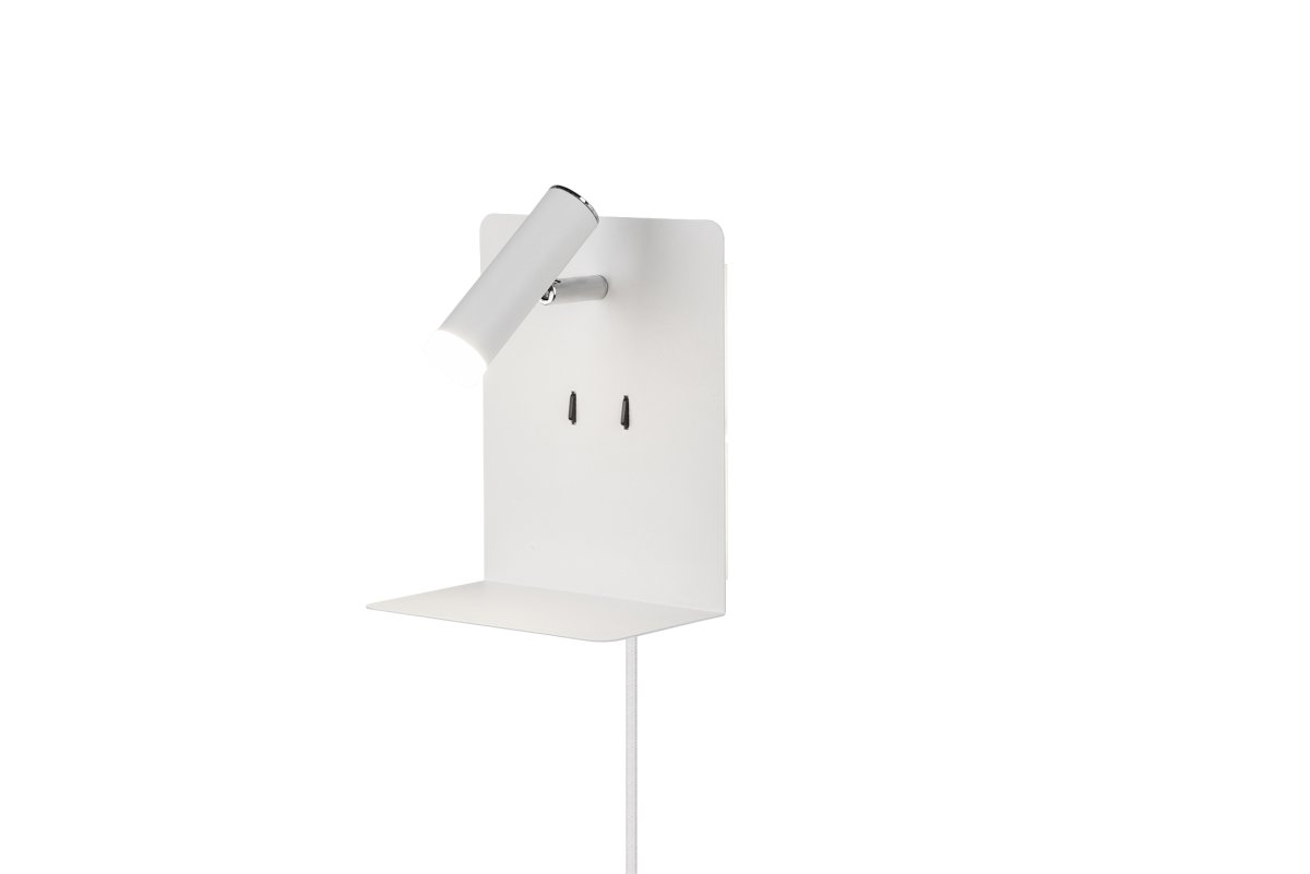 Element Hvit leselampe Fra Trio Lighting - Med hylle og USB-port for lading er den b&aring;de praktisk og funksjonell.