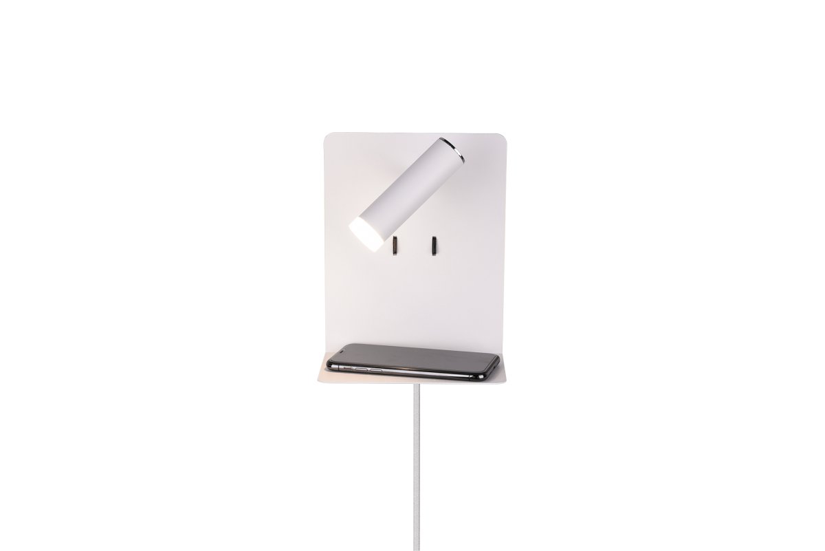 Element Hvit leselampe Fra Trio Lighting - Med hylle og USB-port for lading er den b&aring;de praktisk og funksjonell.