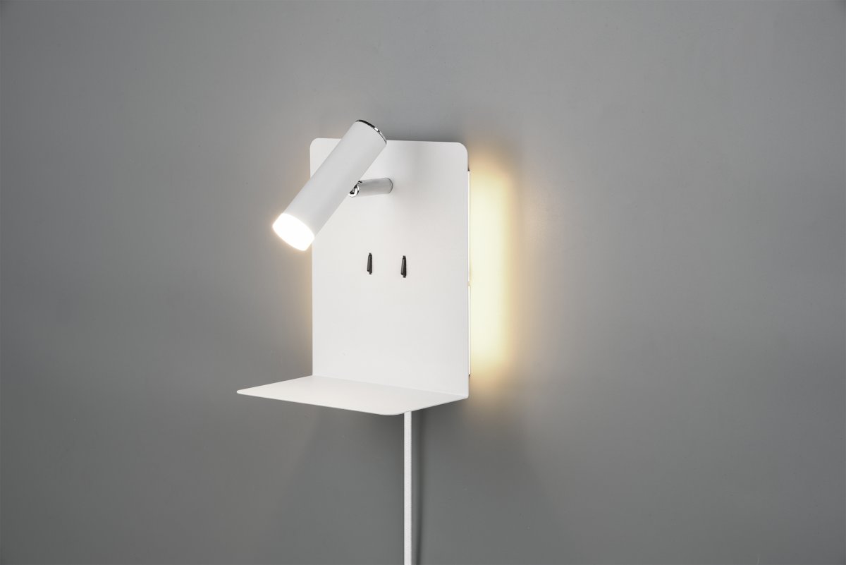 Element Hvit leselampe Fra Trio Lighting - Med hylle og USB-port for lading er den b&aring;de praktisk og funksjonell.