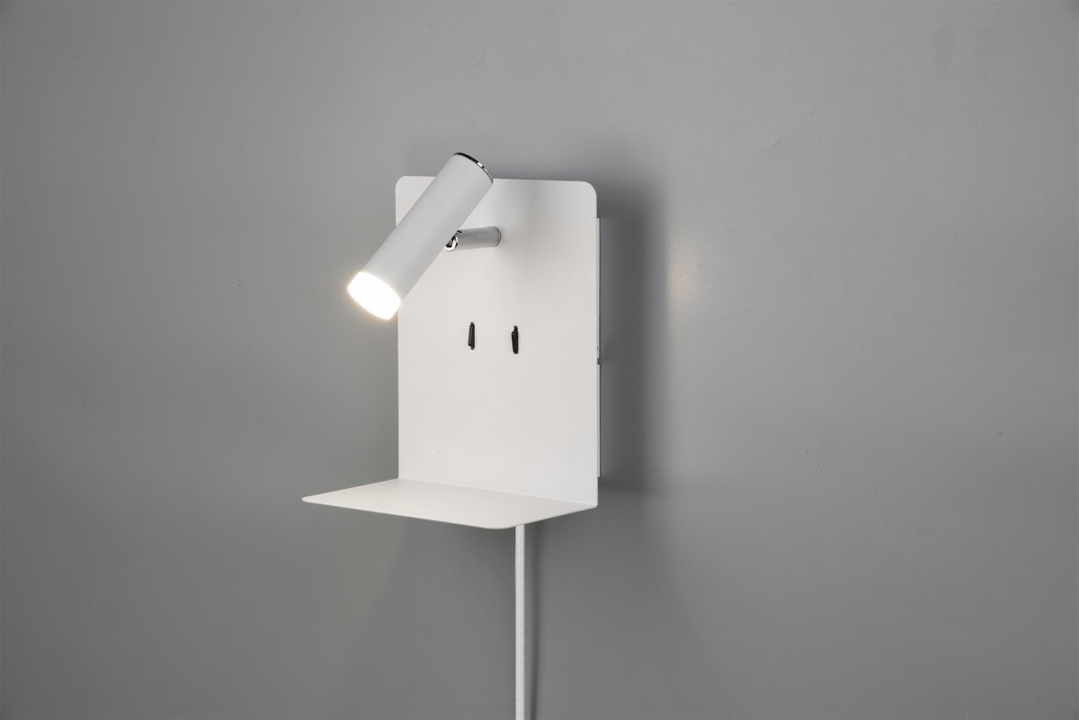 Element Hvit leselampe Fra Trio Lighting - Med hylle og USB-port for lading er den b&aring;de praktisk og funksjonell.