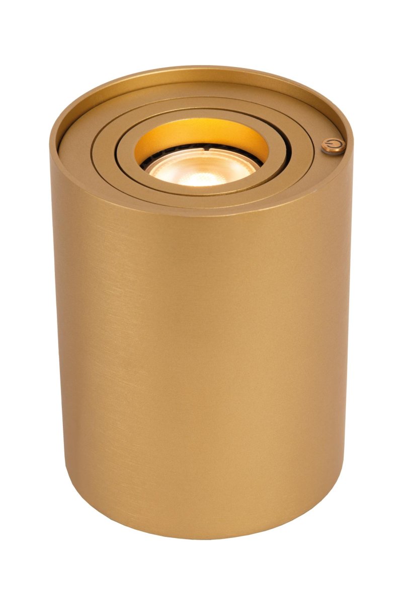 Tube 12cm Matt gull/messing bordlampe Fra Lucide - Lyskasteren er innelukket i en metallsylinder &ndash; enkel, kompakt og fri for forstyrrende detaljer og unødvendige dikkedarer.
