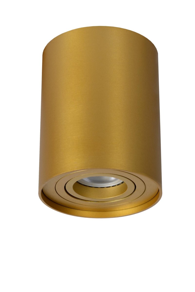 Tube Matt gull/messing spotlight Fra Lucide - Med en diameter på 9,6 cm er den enkel å plassere på en sentral boks.