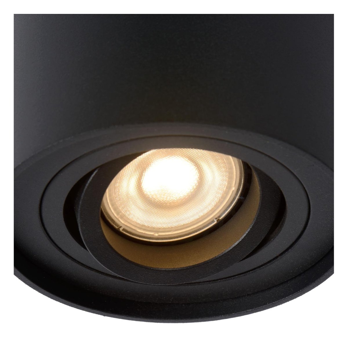 Tube Svart spotlight Fra Lucide - Med en diameter på 9,6 cm er den enkel å plassere på en sentral boks.