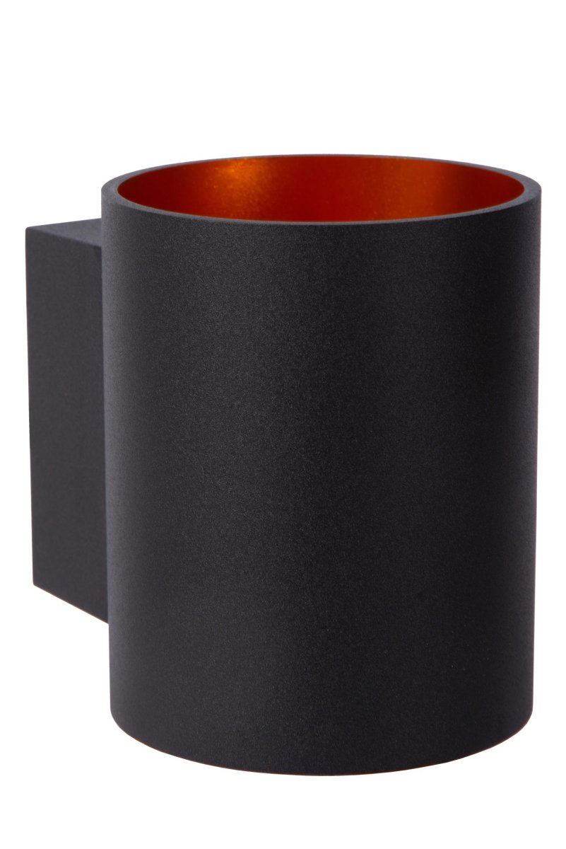 Xera 10cm Svart vegglampe Fra Lucide - Den doble lysfordelingen i form av en sylinder skaper en unik effekt p&aring;; murstein, betong eller m&oslash;rtelvegger.