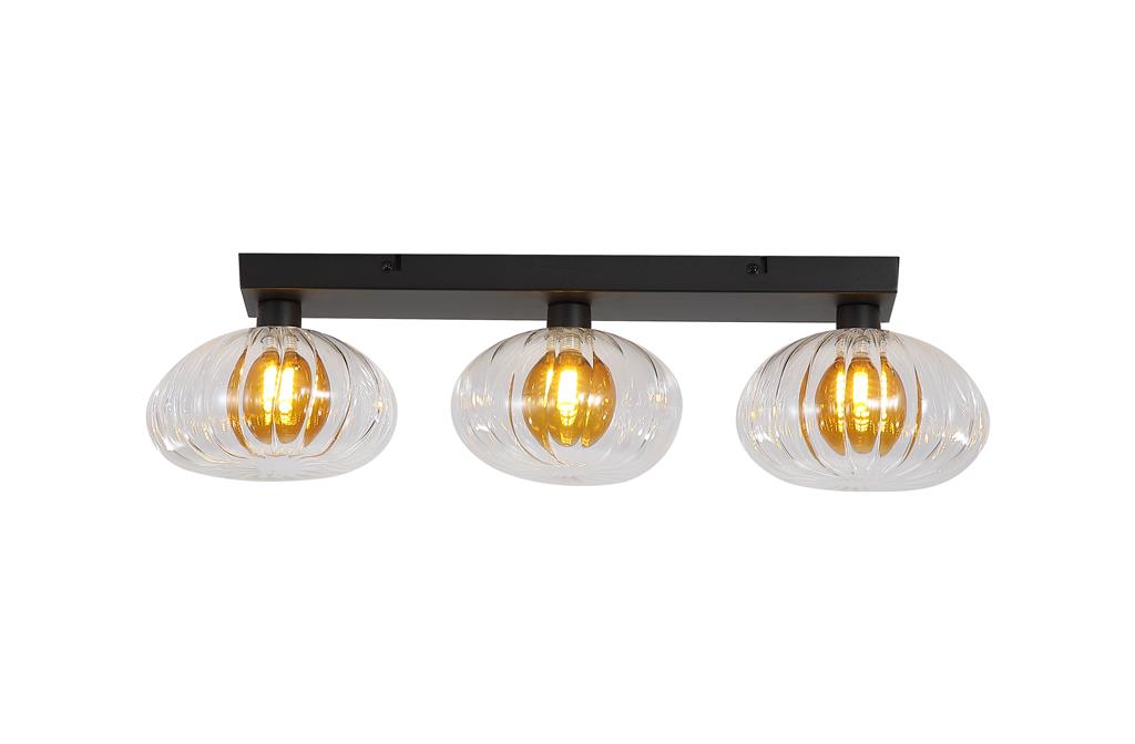 Sunbeam 52cm Gjennomsiktig/svart vegglampe Fra Searchlight - De runde, riflede skjermene i gjennomsiktig glass har en vakker ravfarget kuppel inni som skaper liv og struktur, samtidig som den sprer lyset mykt og behagelig i rommet.