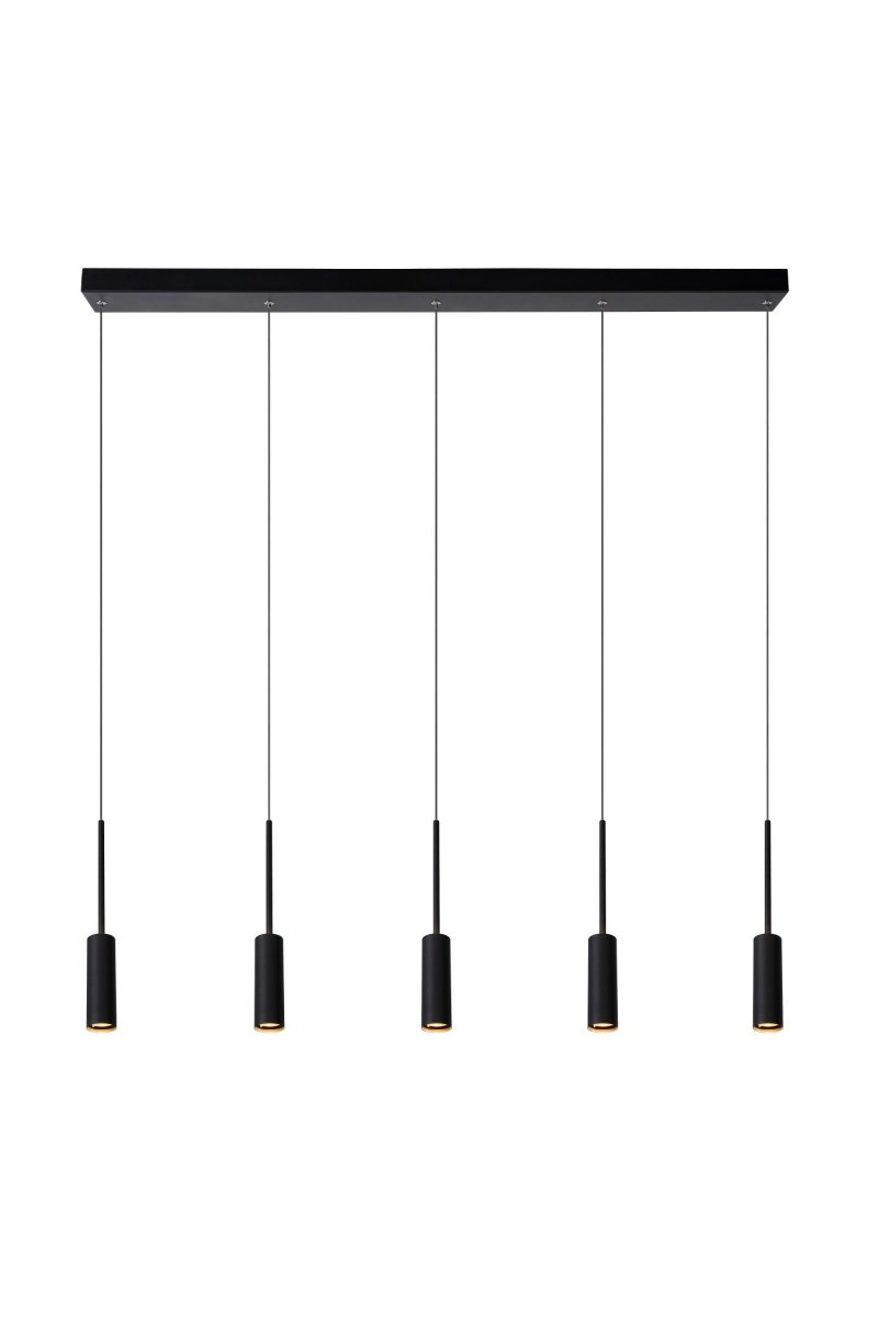 Tubule 100cm Svart Taklampe Fra Lucide - De fem lyspunktene er først på; en elegant takplate i rett linje.