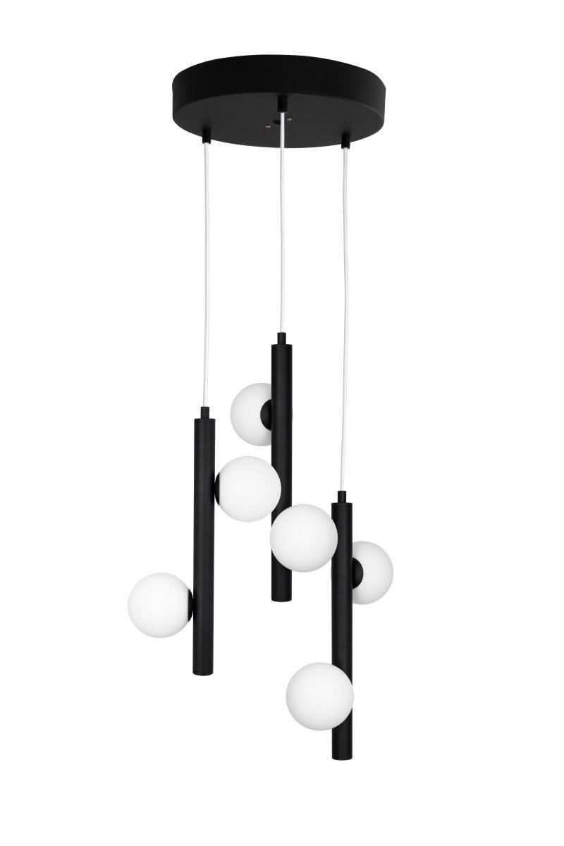 Pearl Ø35 Svart Taklampe Fra Globen Lighting - Kablene er laget av hvit tekstil og er 120 cm lange, takkoppen er laget av matt sort pulverlakkert metall, kronetilkobling for taktilkobling medf&oslash;lger ikke.