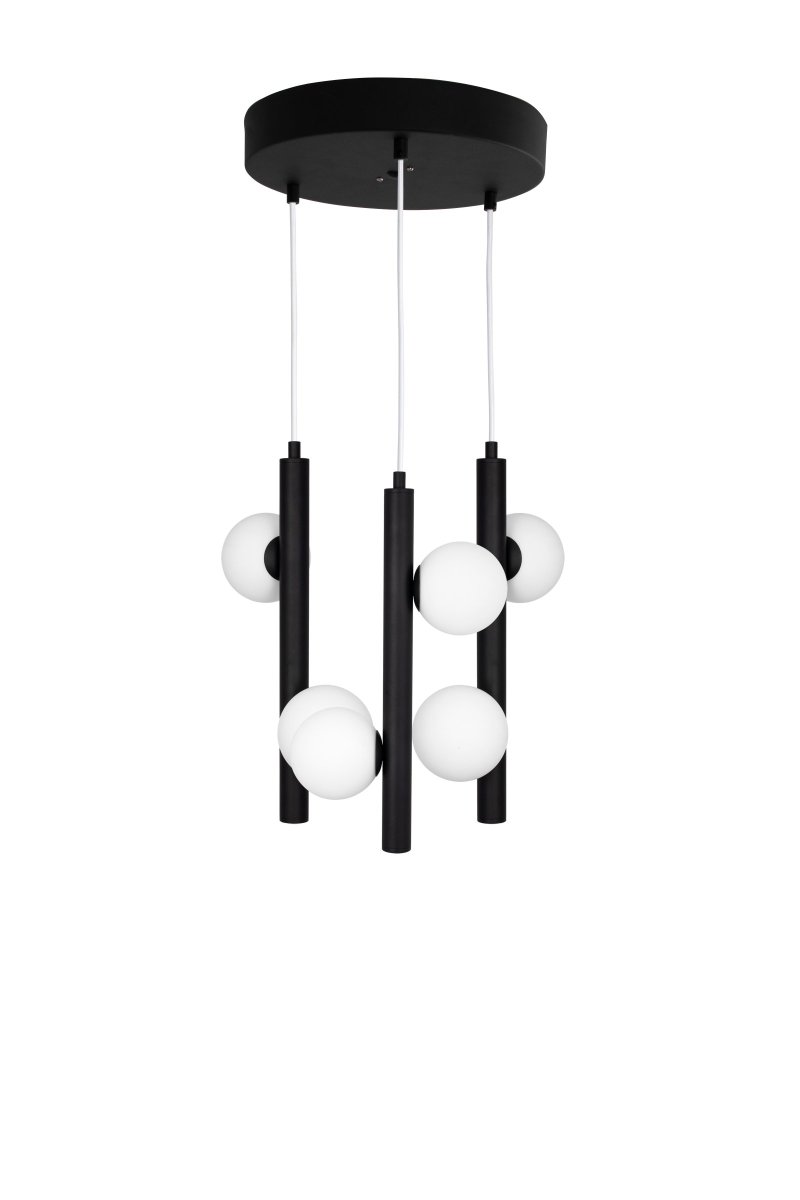 Pearl Ø35 Svart Taklampe Fra Globen Lighting - Kablene er laget av hvit tekstil og er 120 cm lange, takkoppen er laget av matt sort pulverlakkert metall, kronetilkobling for taktilkobling medf&oslash;lger ikke.