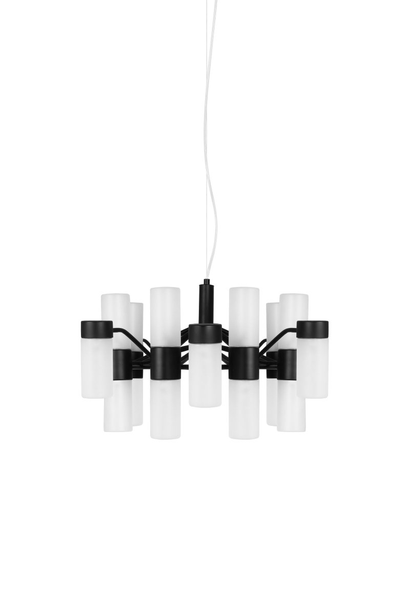 Santa Maria Ø57 Svart Taklampe Fra Globen Lighting - Lampen er laget av matt sortlakkert metall og har 18 glasskupler i frostet glass, noe som gjør at vakre lyspunkter er synlige gjennom glasset når lampen er slått på.