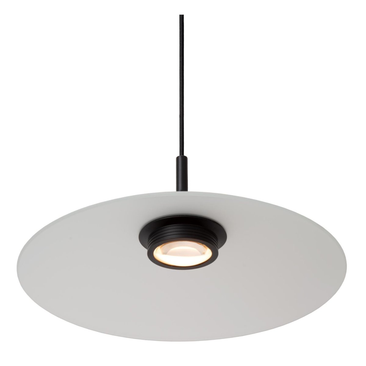 Menga Ø40 Opal Taklampe Fra Lucide - Denne originale pendellampen, laget av satengmatt glass av h&oslash;y kvalitet, har en innebygd linse som gir b&aring;de et klart lys nedover og en myk gl&oslash;d.
