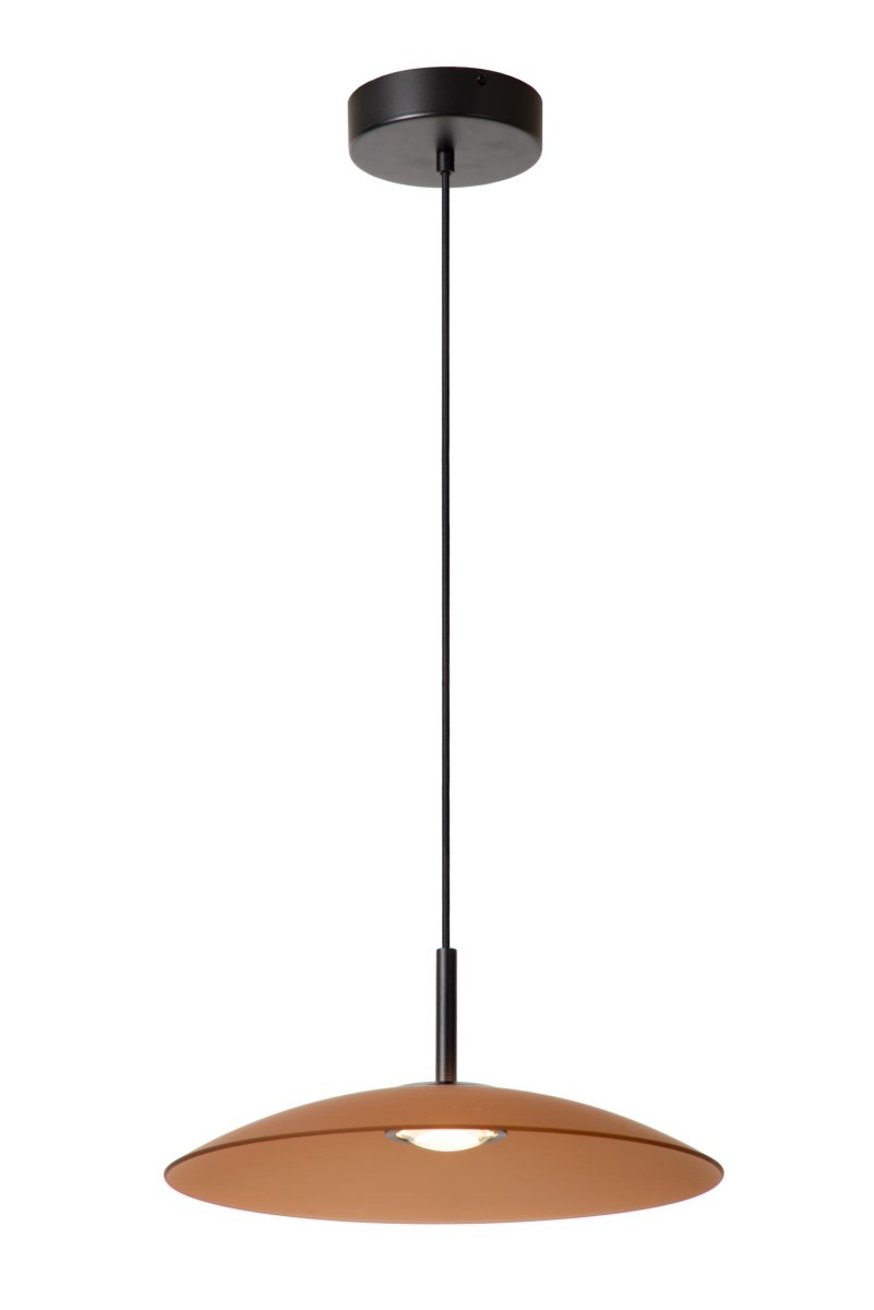 Menga Ø40 Rav Taklampe Fra Lucide - Denne originale pendellampen, laget av satengmatt glass av h&oslash;y kvalitet, har en innebygd linse som gir b&aring;de et klart lys nedover og en myk gl&oslash;d.