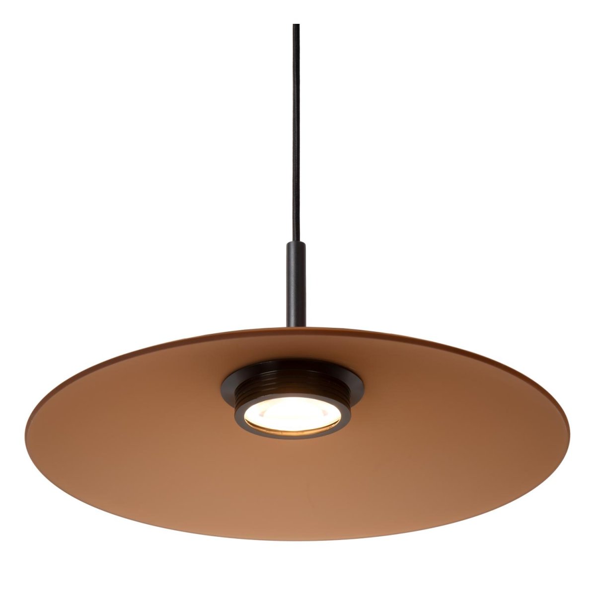 Menga Ø40 Rav Taklampe Fra Lucide - Denne originale pendellampen, laget av satengmatt glass av h&oslash;y kvalitet, har en innebygd linse som gir b&aring;de et klart lys nedover og en myk gl&oslash;d.