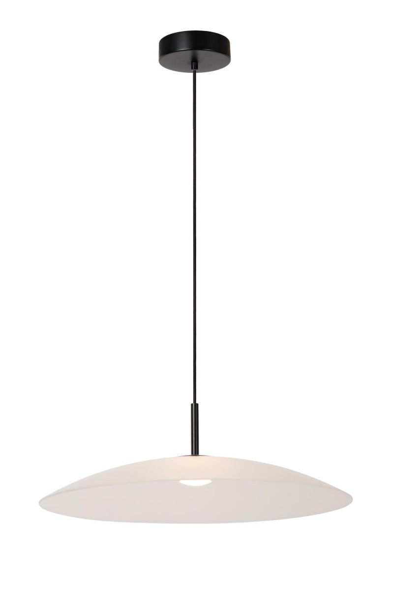 Menga Ø60 Opal Taklampe Fra Lucide - Denne originale pendellampen, laget av satengmatt glass av h&oslash;y kvalitet, har en innebygd linse som gir b&aring;de et klart lys nedover og en myk gl&oslash;d.