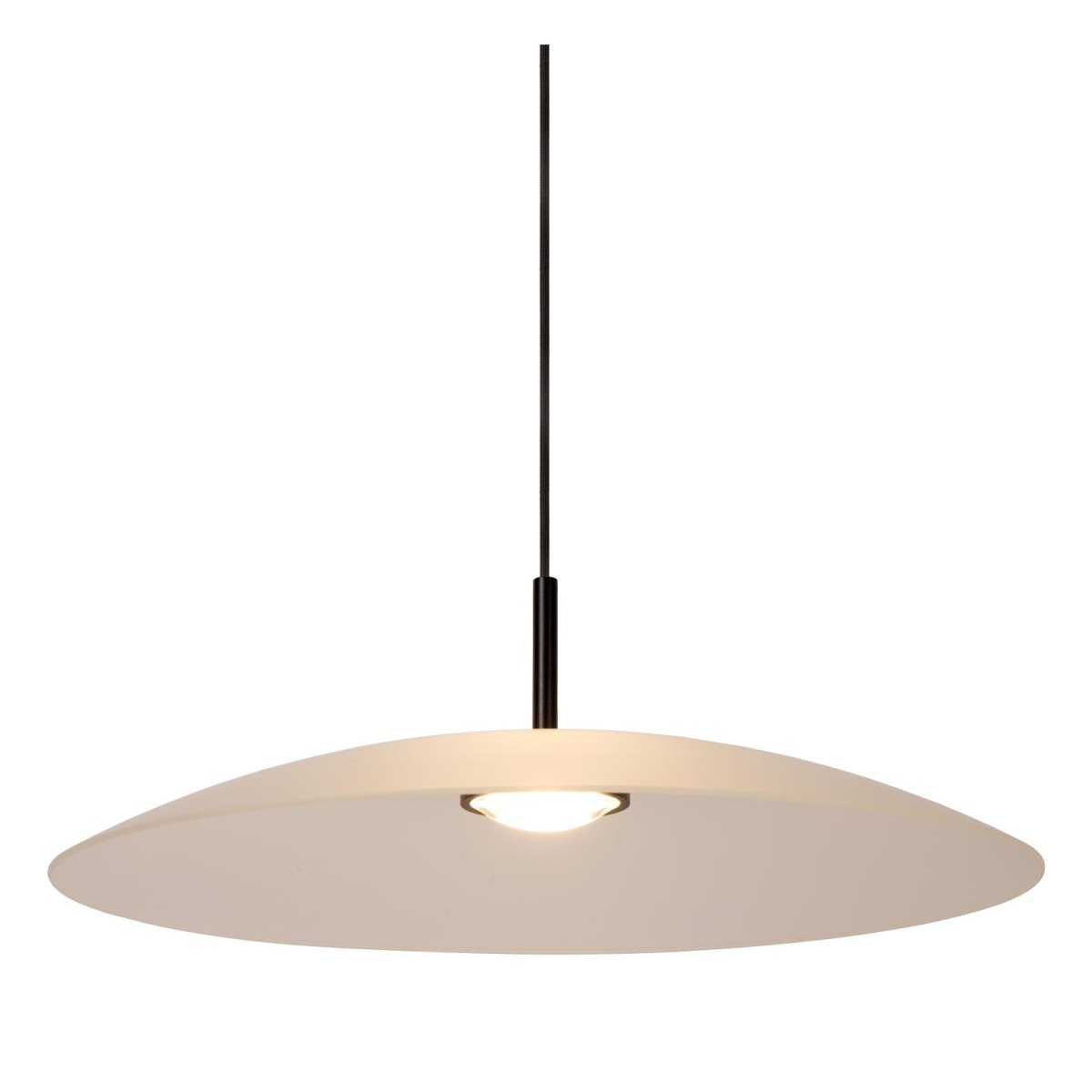 Menga Ø60 Opal Taklampe Fra Lucide - Denne originale pendellampen, laget av satengmatt glass av h&oslash;y kvalitet, har en innebygd linse som gir b&aring;de et klart lys nedover og en myk gl&oslash;d.