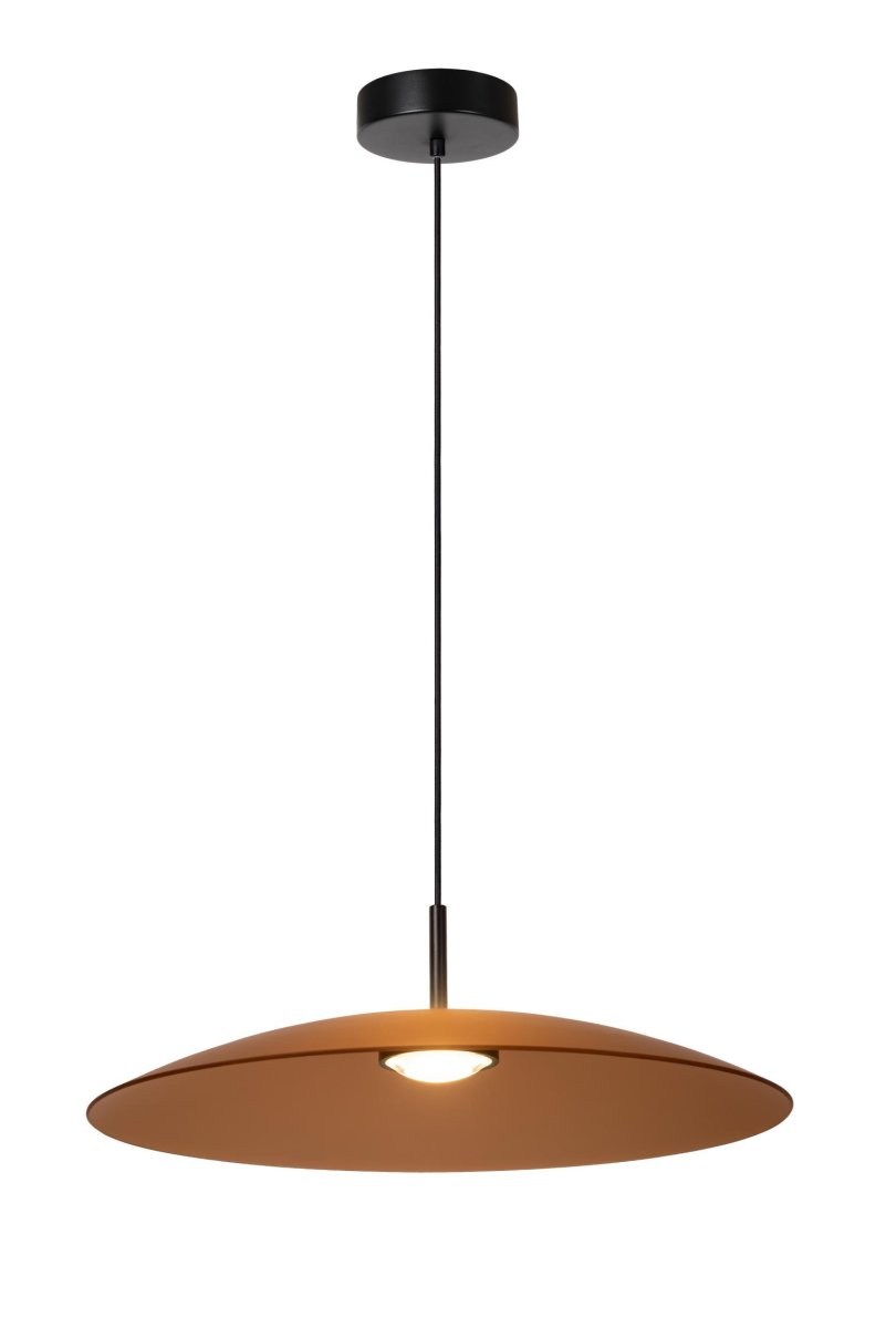 Menga Ø60 Rav Taklampe Fra Lucide - Denne originale pendellampen, laget av satengmatt glass av h&oslash;y kvalitet, har en innebygd linse som gir b&aring;de et klart lys nedover og en myk gl&oslash;d.