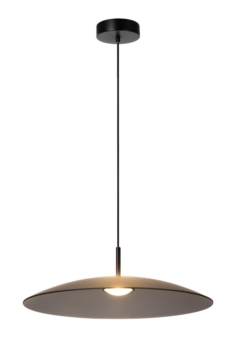 Menga Ø60 Røykfarget Taklampe Fra Lucide - Denne originale pendellampen, laget av satengmatt glass av h&oslash;y kvalitet, har en innebygd linse som gir b&aring;de et klart lys nedover og en myk gl&oslash;d.