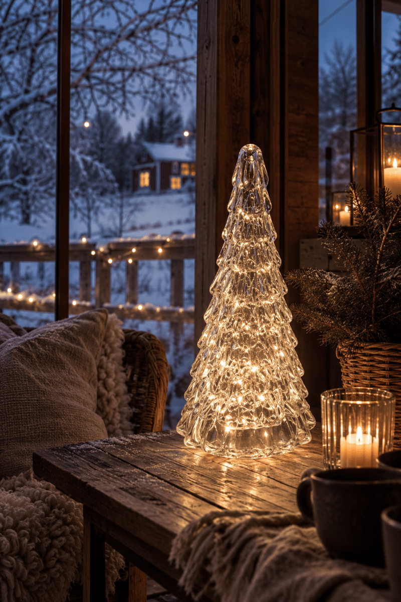 Gran 30cm Gjennomsiktig Fra Pixie Design - Det vakkert formede grantreet har en innebygd lyslenke med 100 sm&aring; LED-dioder som sprer en behagelig, varm hvit gl&oslash;d.