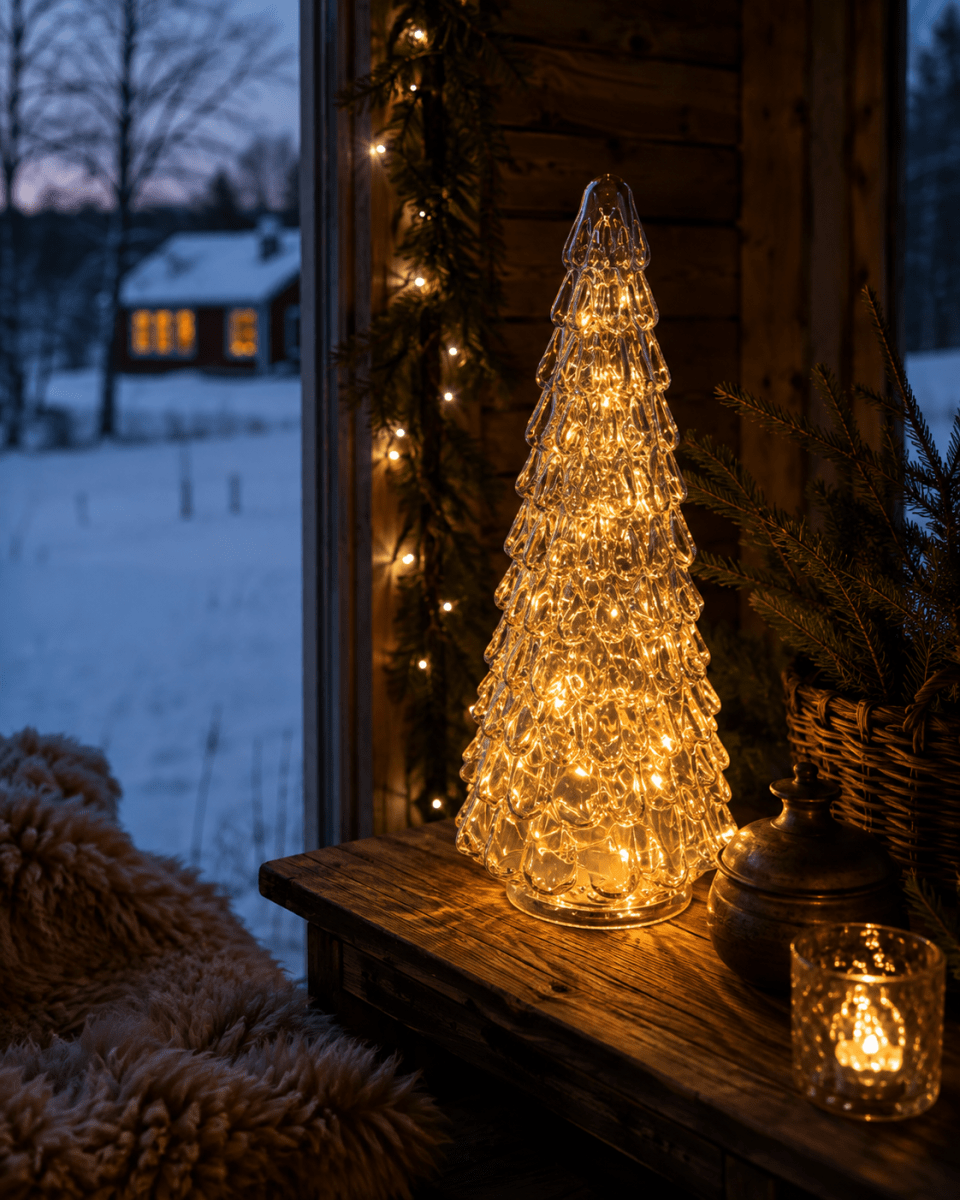 Gran 30cm Brun Fra Pixie Design - Det vakkert formede grantreet har en innebygd lyslenke med 100 sm&aring; LED-dioder som sprer en behagelig, varm hvit gl&oslash;d.