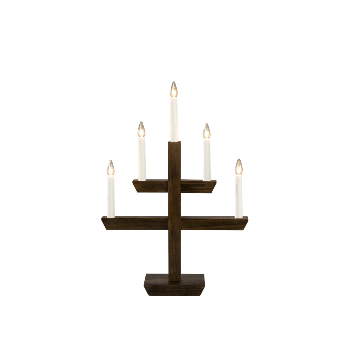 Wooden Candelabra 5 Lights Brun flekk Fra Konstsmide - En tidl&oslash;s interi&oslash;rdetalj som sprer en varm gl&oslash;d og passer perfekt i vinduet i adventstiden, eller som stemningsbelysning &aring;ret rundt.