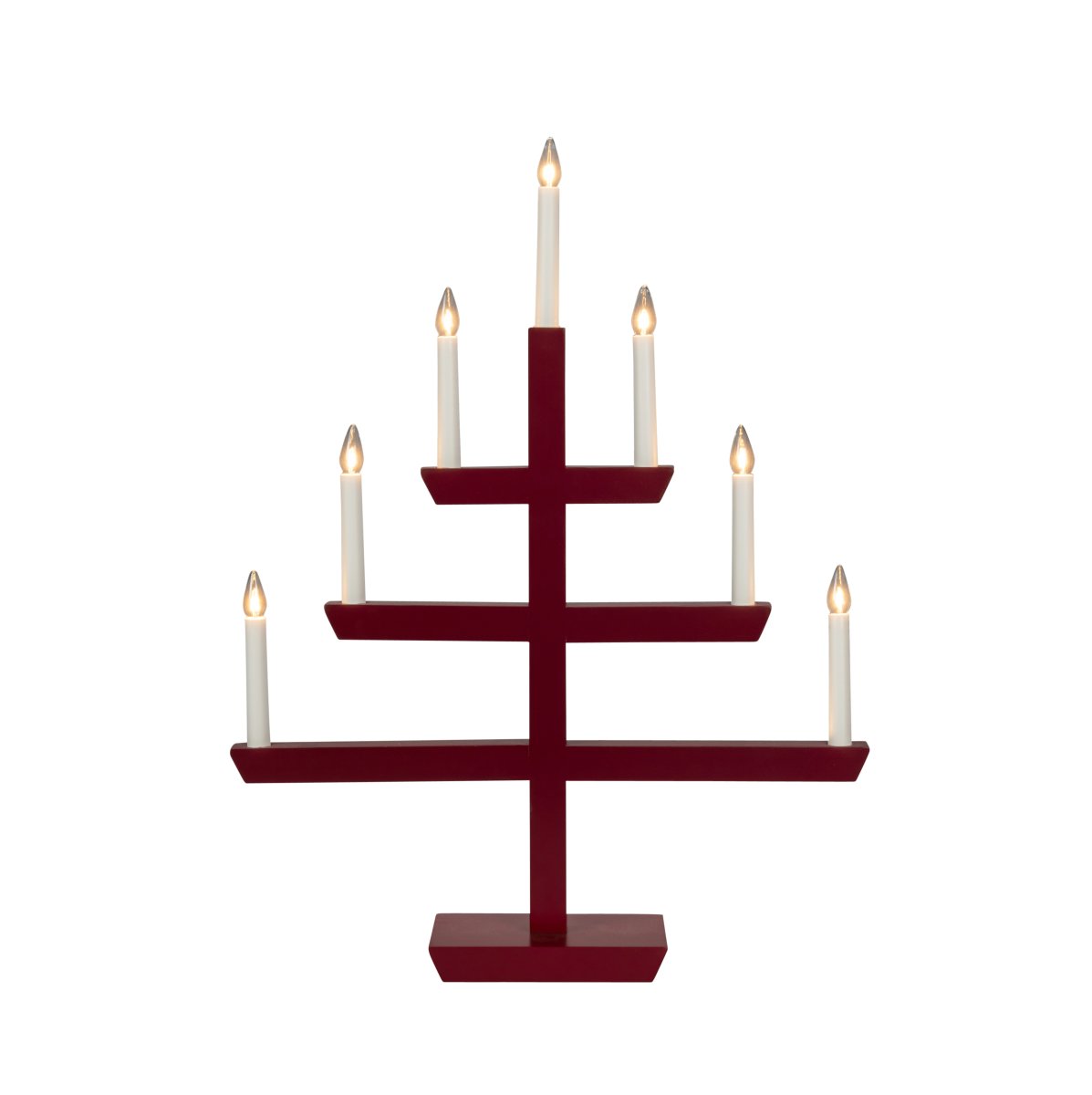 Wooden Candelabra 7 Lights RØD Fra Konstsmide - En tidl&oslash;s interi&oslash;rdetalj som sprer en varm gl&oslash;d og passer perfekt i vinduet i adventstiden, eller som stemningsbelysning &aring;ret rundt.