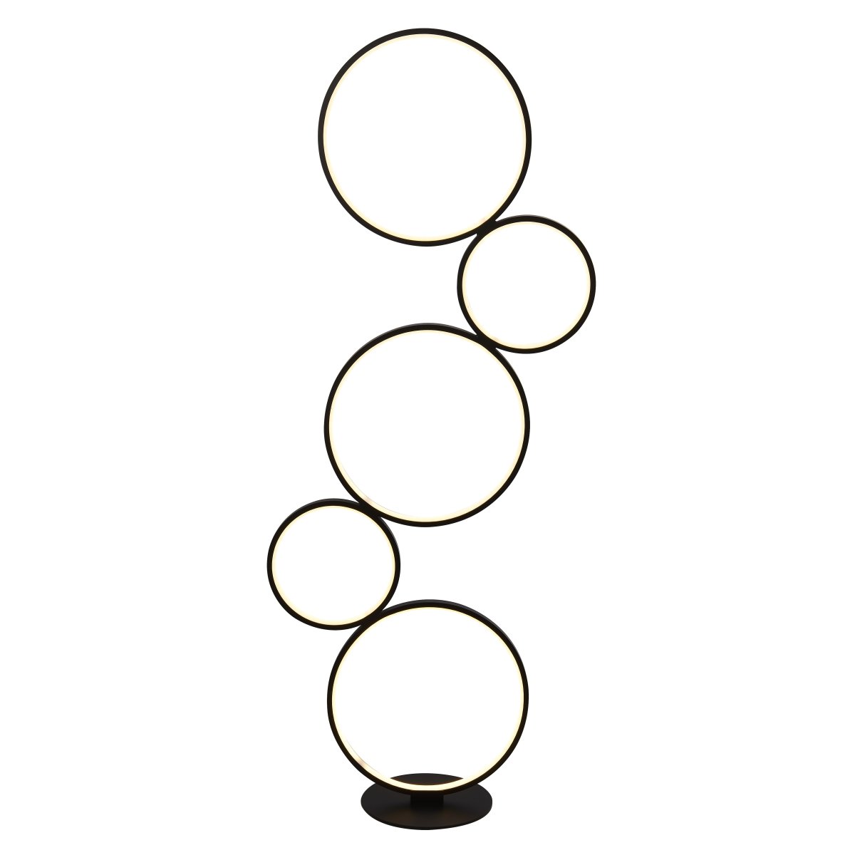 Cirque Svart gulvlampe Fra Searchlight - De fem stilige, lysende ringene i ulike st&oslash;rrelser gir et dynamisk og lekent uttrykk som forvandler hvert rom til en designopplevelse.