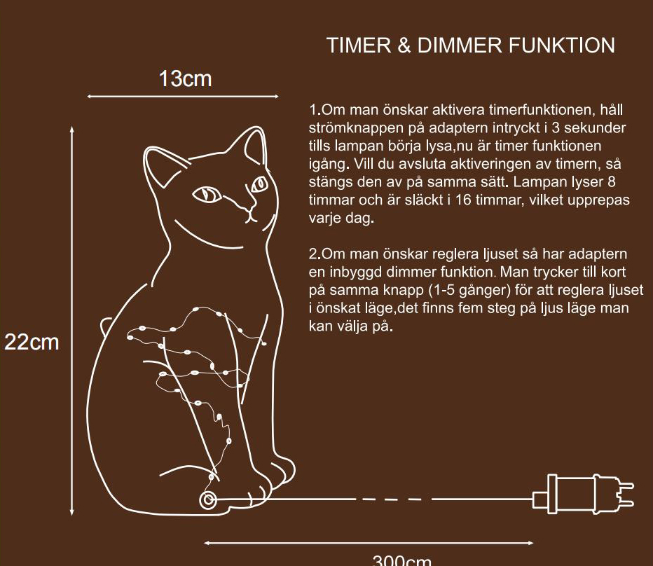 Katt 22cm Brun/hvit bordlampe Fra Pixie Design - Denne dekorative glassbordlampen er formet som en elegant katt og har en marmorert overflate i brune og hvite farger som gir hvert m&oslash;bel et unikt uttrykk.