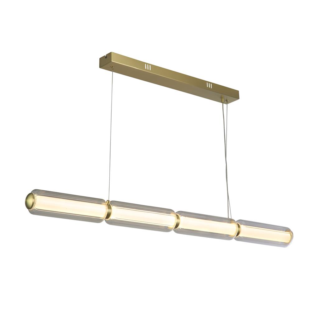 Mod 109cm Messing Taklampe Fra Searchlight - Inne i den lange glassskjermen er det en opal diffuser som gir et mykt, jevnt og blendfritt lys i rommet.