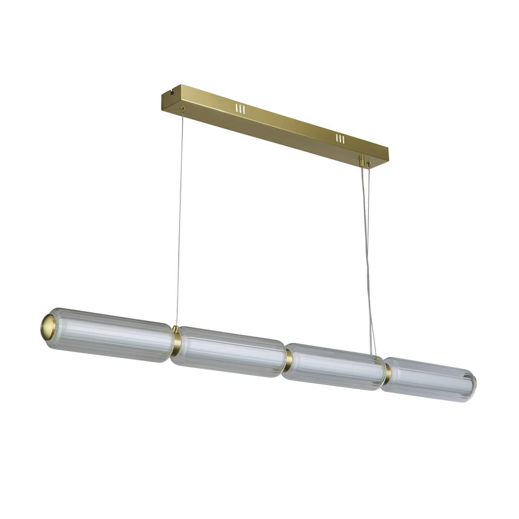 Mod 109cm Messing Taklampe Fra Searchlight - Inne i den lange glassskjermen er det en opal diffuser som gir et mykt, jevnt og blendfritt lys i rommet.
