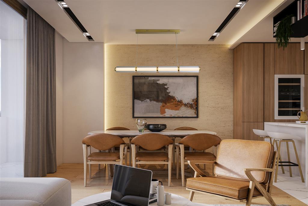 Mod 109cm Messing Taklampe Fra Searchlight - Inne i den lange glassskjermen er det en opal diffuser som gir et mykt, jevnt og blendfritt lys i rommet.