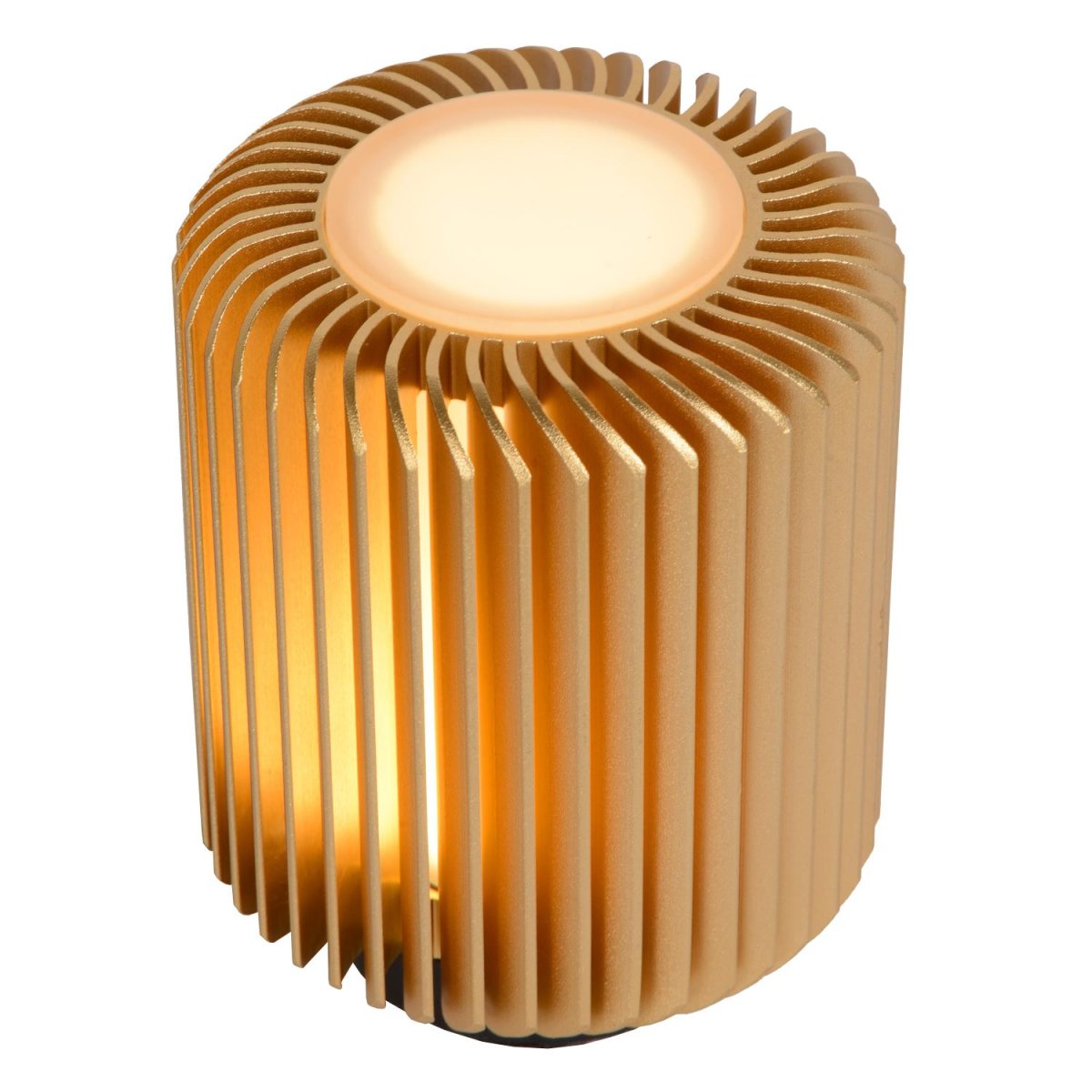 Turbin 14cm Matt gull/messing bordlampe Fra Lucide - Denne sjarmerende bordlampen er en moderne sylinder som er knapt 10 centimeter bred, lang og høy.
