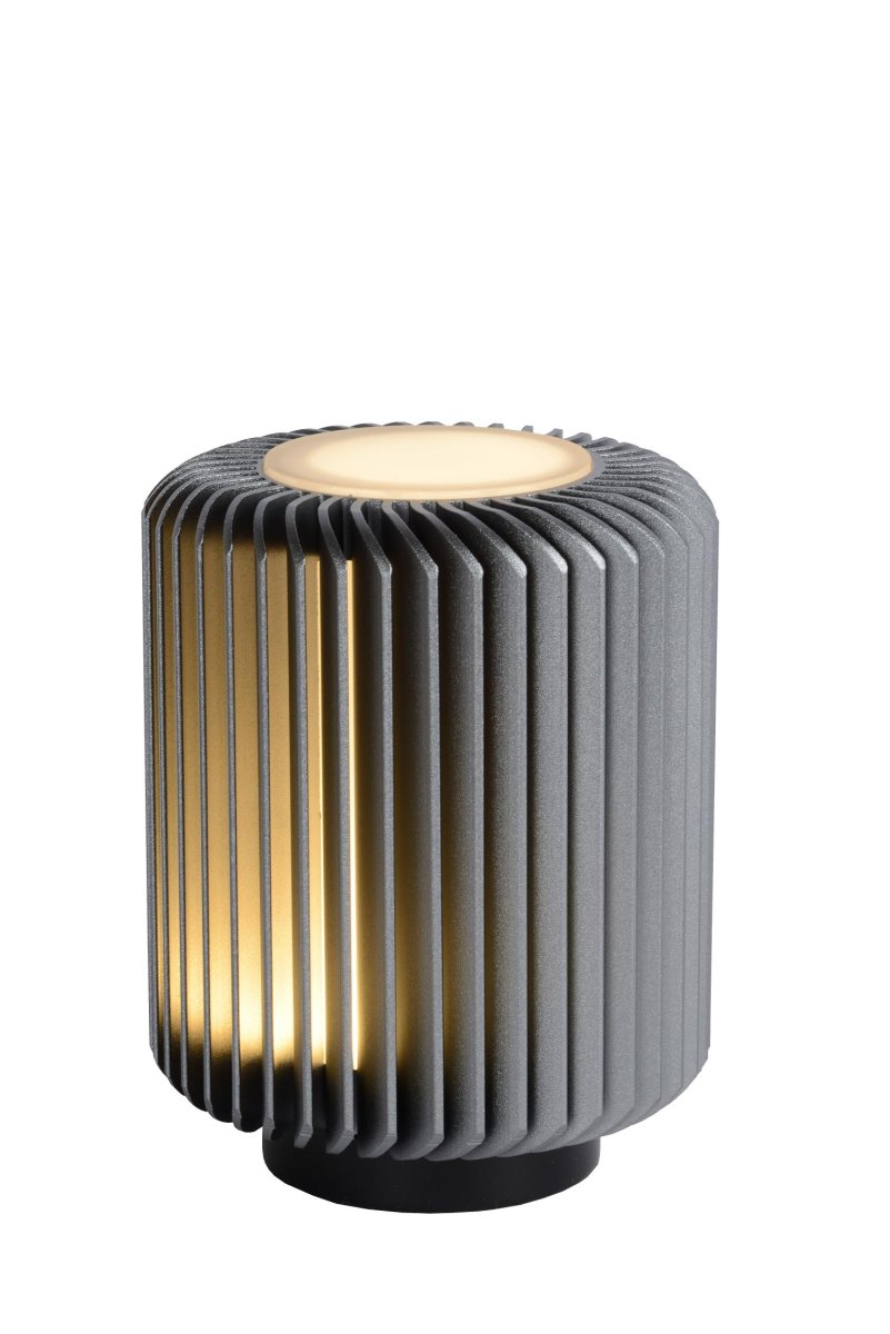 Turbin 14cm Grå bordlampe Fra Lucide - Denne sjarmerende bordlampen er en moderne sylinder som er knapt 10 centimeter bred, lang og høy.