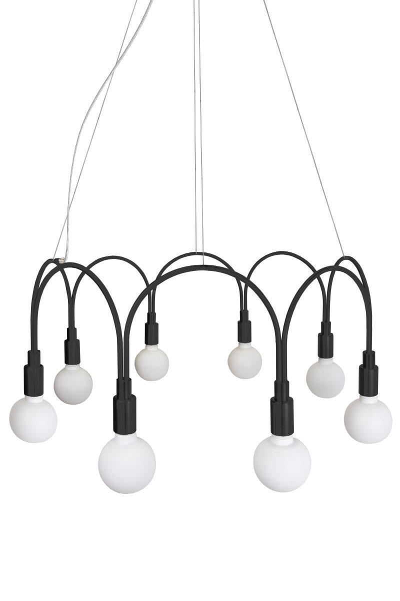 Arch Ø70 Svart Taklampe Fra Globen Lighting - Arch har to bueformede armer i matt sort metall og leveres med transparent kabel (300 cm) og ledninger.