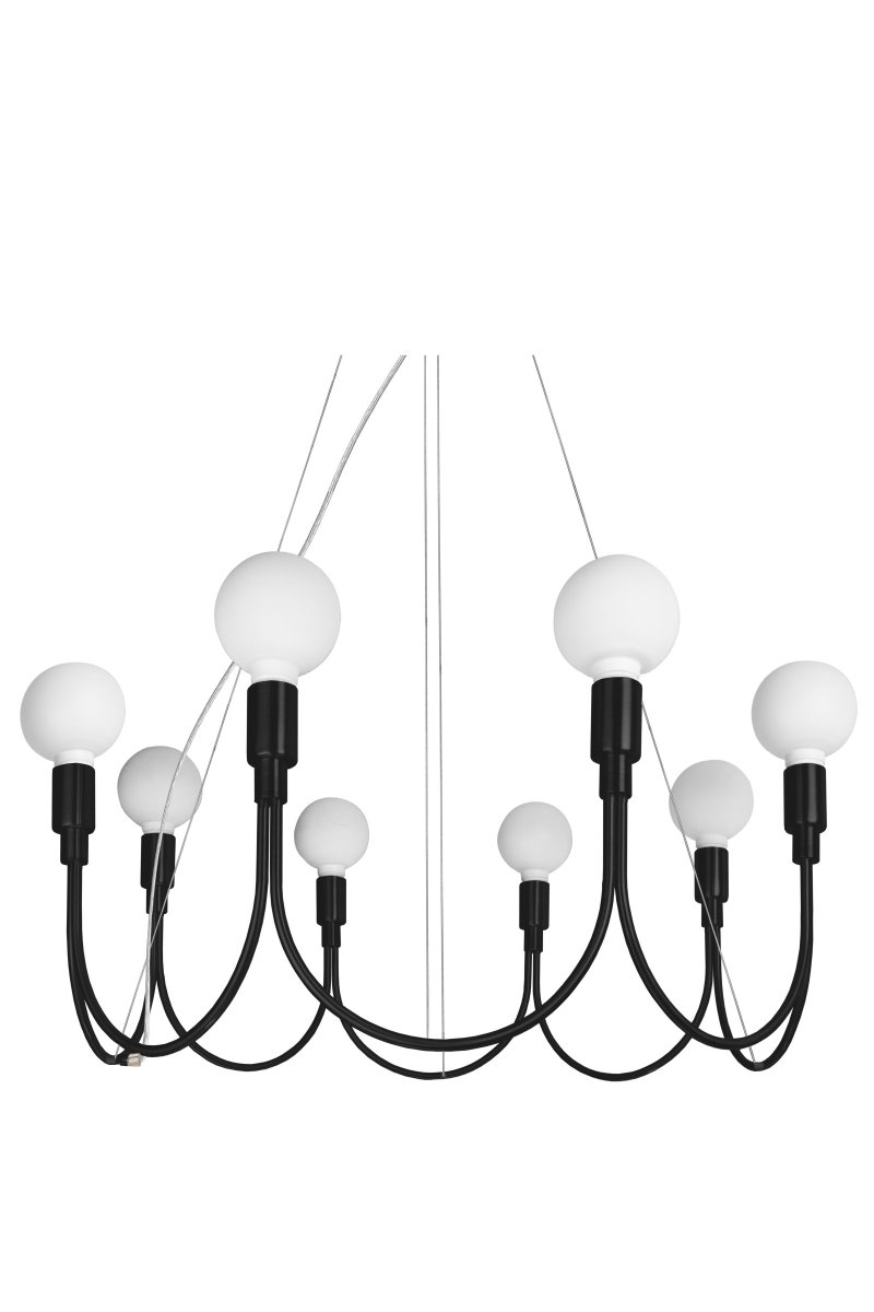 Arch Ø70 Svart Taklampe Fra Globen Lighting - Arch har to bueformede armer i matt sort metall og leveres med transparent kabel (300 cm) og ledninger.