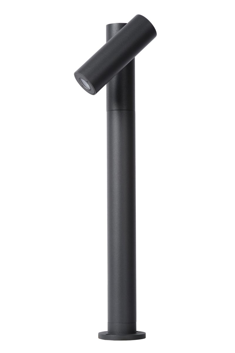 Tatum 43cm Antrasitt pullerter Fra Lucide - Designet skiller seg ut for sin enkelhet: en vertikal søyle med en vippbar arm som huser den integrerte LED-lyskilden.