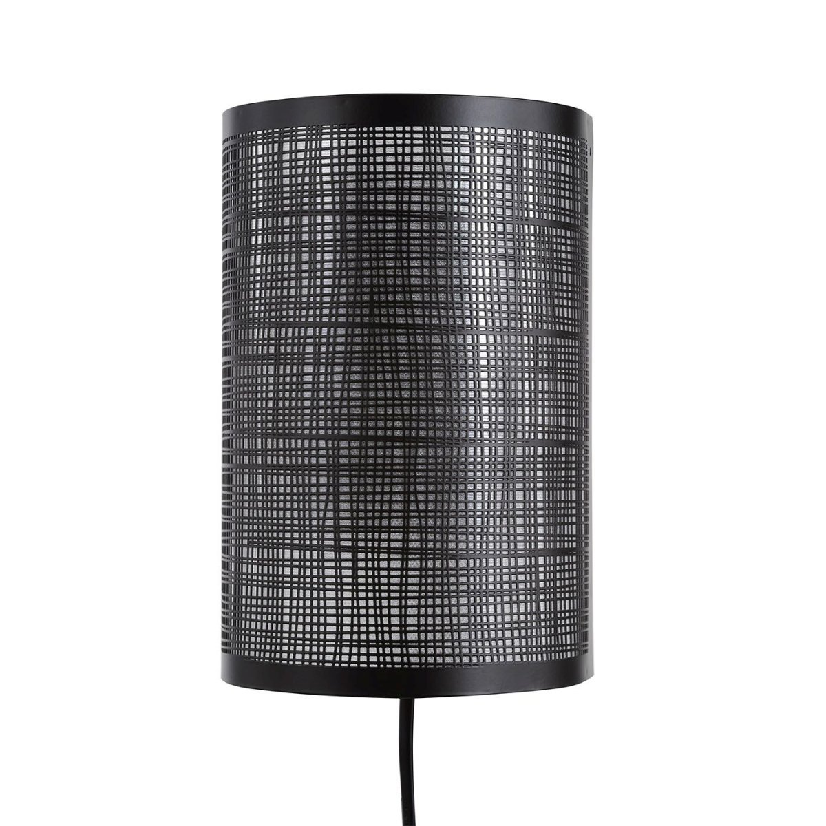 Linn 20cm Svart vegglampe Fra Oriva - Den unike skjermen med perforert mønster gir et vakkert lysspill som skaper en atmosfærisk atmosfære i rommet.
