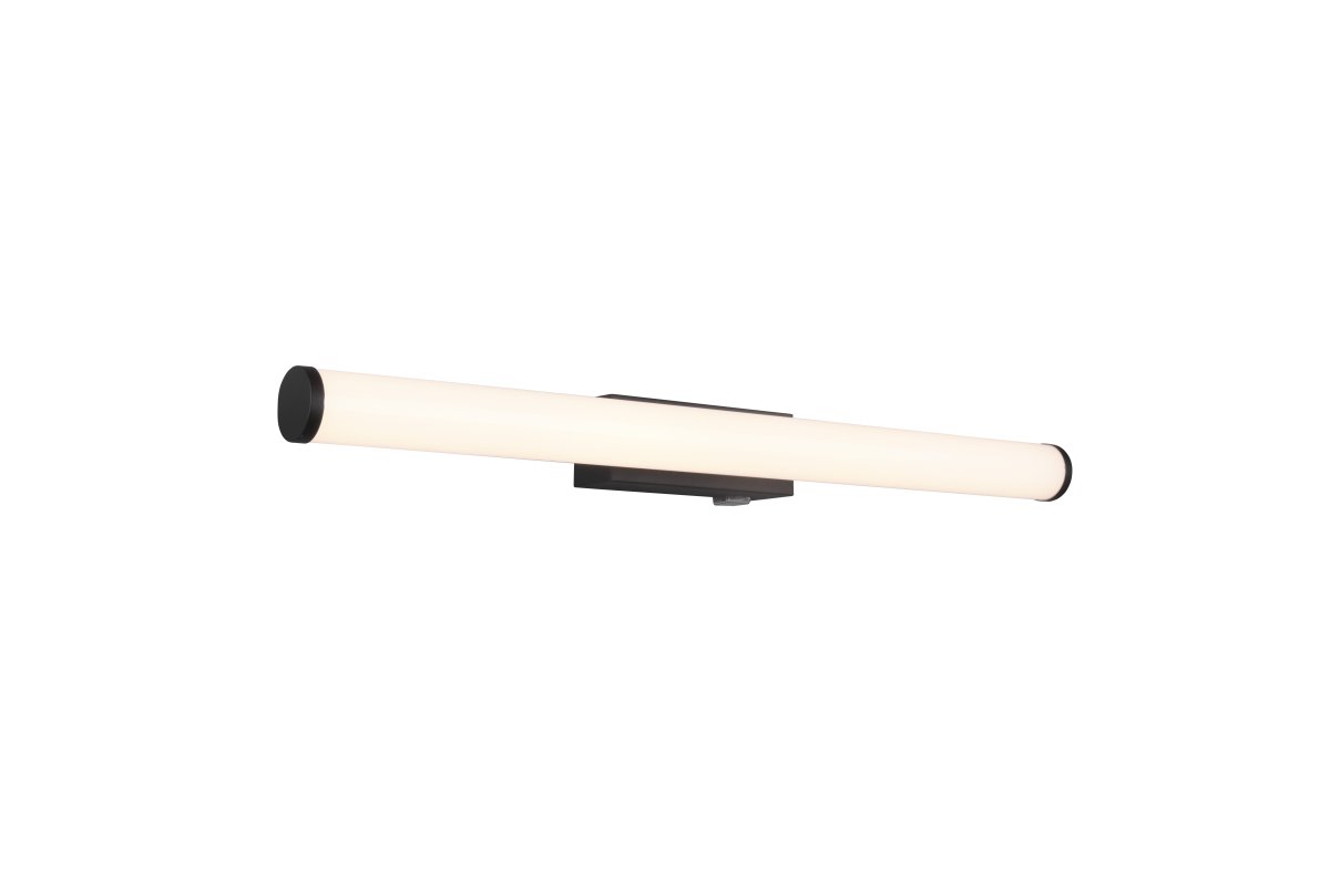 Mattimo 60cm Svart baderomslampe Fra Trio Lighting - Den kombinerer matt svart metall og hvit plast for et harmonisk utseende og kan styres med en veggbryter eller den integrerte bryteren.