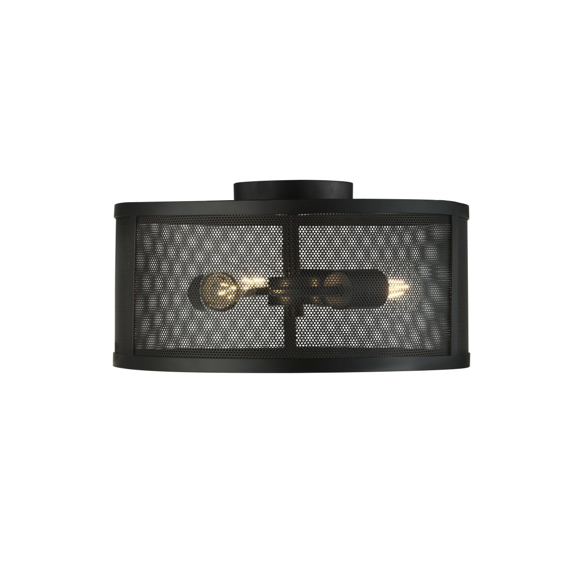 Fishnet Ø45 Matt svart plafond Fra Searchlight - Denne elegante Fishnet-taklampen i matt sort omslutter tre lyskilder i et vakkert og dekorativt svart nettbur.