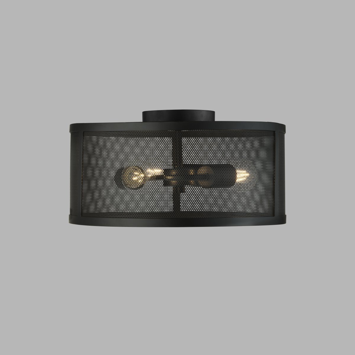 Fishnet Ø45 Matt svart plafond Fra Searchlight - Denne elegante Fishnet-taklampen i matt sort omslutter tre lyskilder i et vakkert og dekorativt svart nettbur.