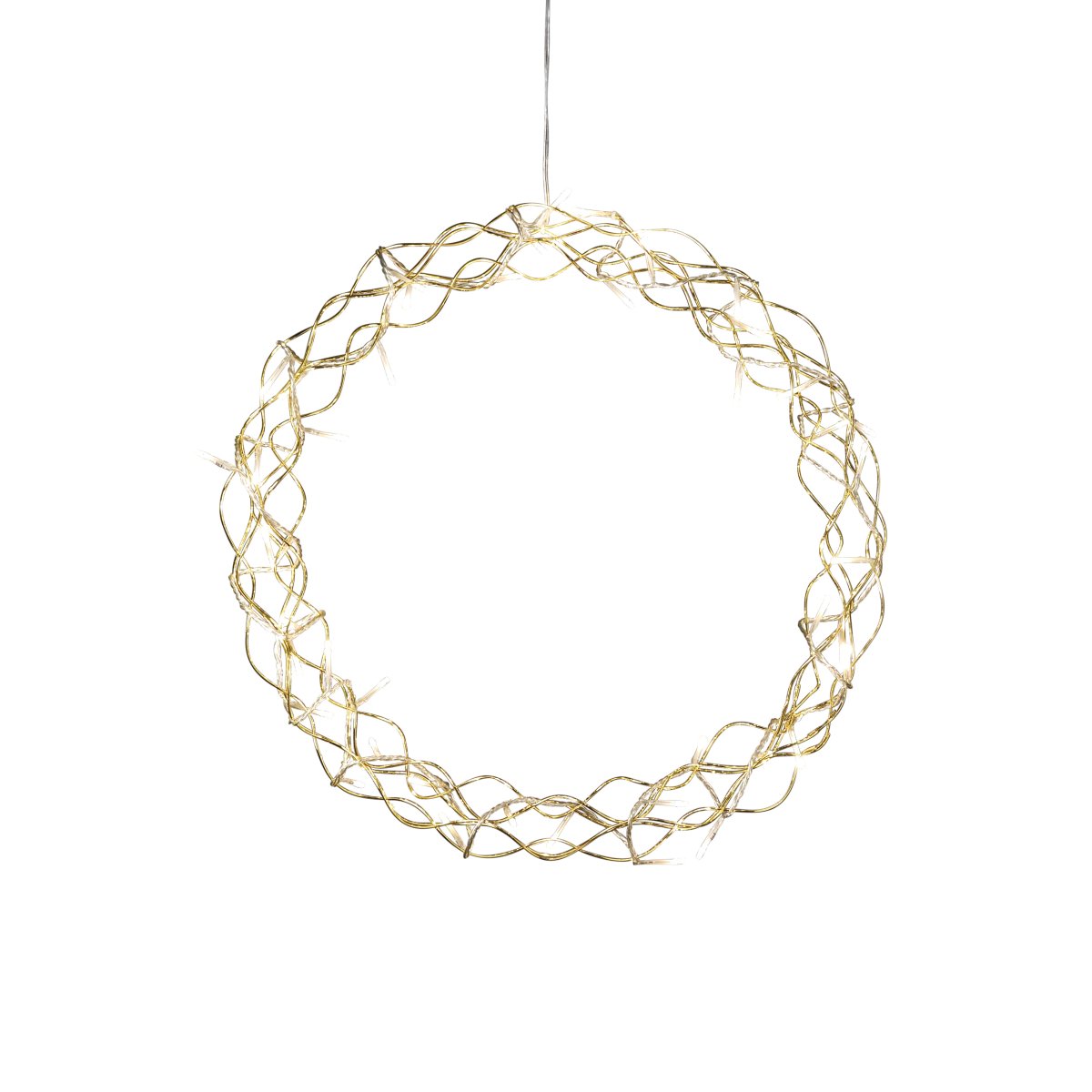 LED-krans Ø45 Gull Fra Konstsmide - Med sin diameter p&aring; 45 cm er girlanderen en vakker dekorasjon &aring; henge i vinduet eller p&aring; veggen, perfekt for &aring; skape ekstra hygge i de m&oslash;rkere m&aring;nedene av &aring;ret.