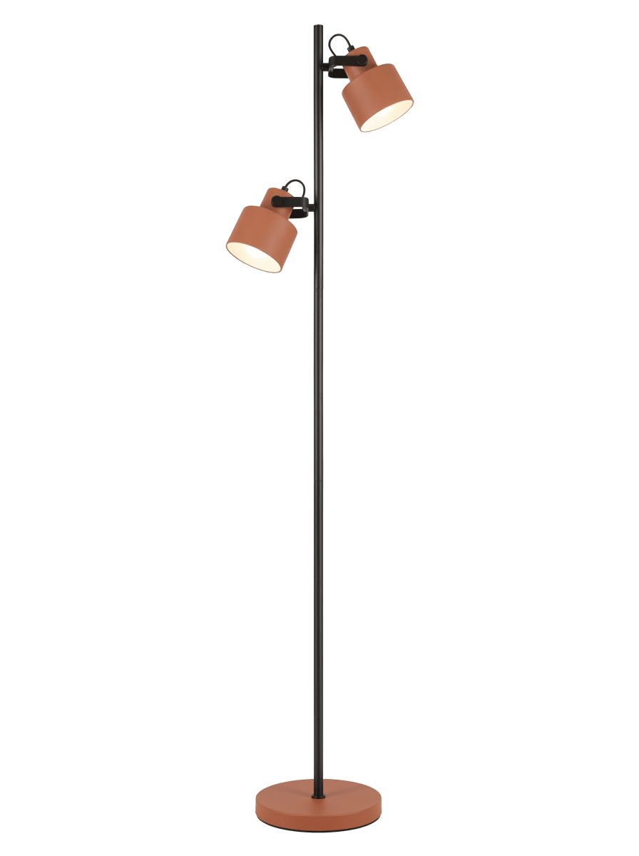 Zoom bilde av City 2 Terrakotta/svart gulvlampe Fra Aneta Lighting - City-gulvlampen har et moderne og stilig design med en stilig kombinasjon av svart og terrakottafarget metall.
