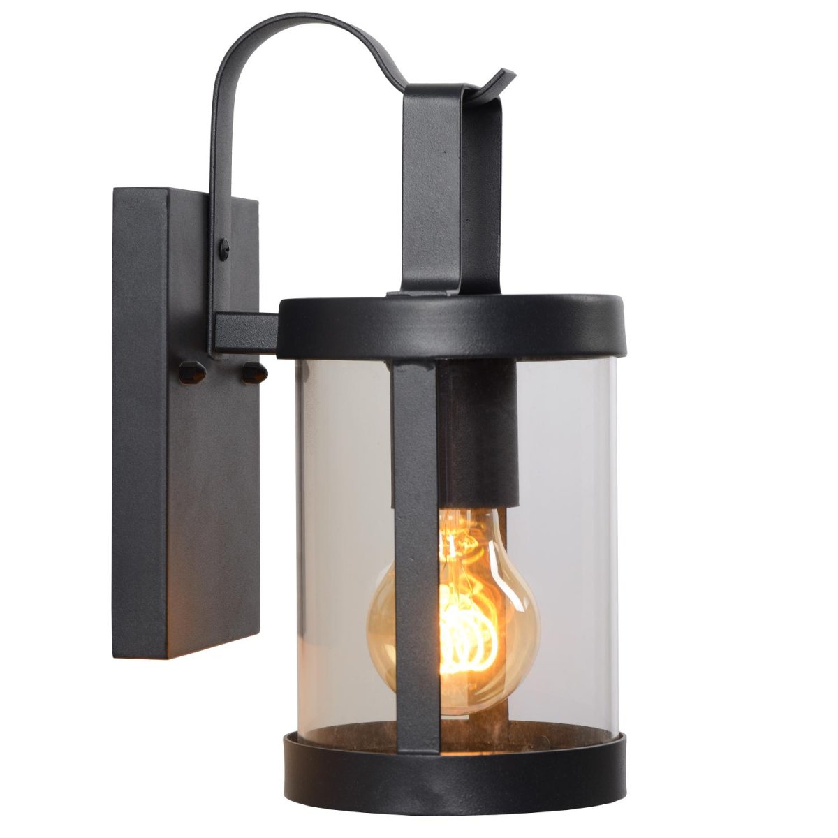 Lindelo Svart utendørslampe Fra Lucide - Vegglampen, kalt Lindel, er din perfekte følgesvenn for å ønske gjester velkommen ved inngangsdøren, eller for å nyte varme sommerkvelder med et behagelig lys.