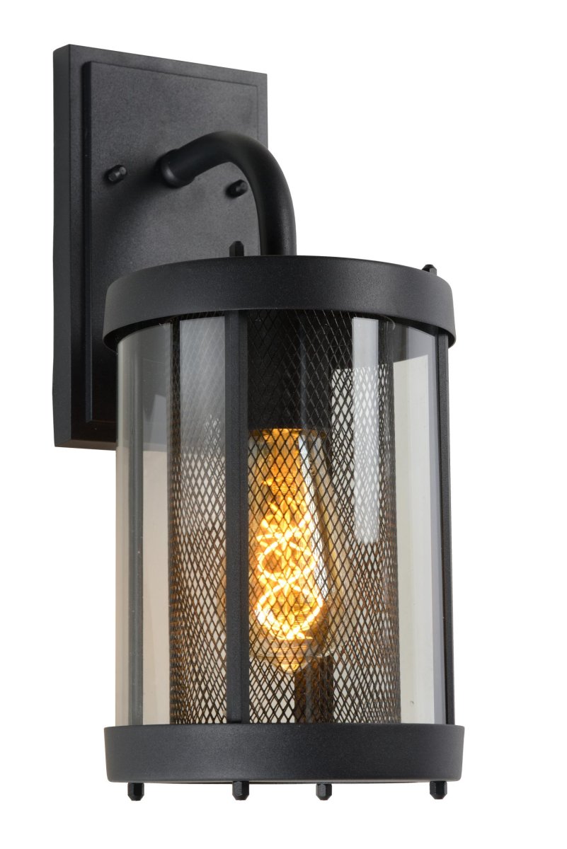 Makkum Svart utendørslampe Fra Lucide - Lampen er innelukket i et metallrør og omgitt av en glasslanterne, som skaper en naturlig og atmosfærisk lysspredning.