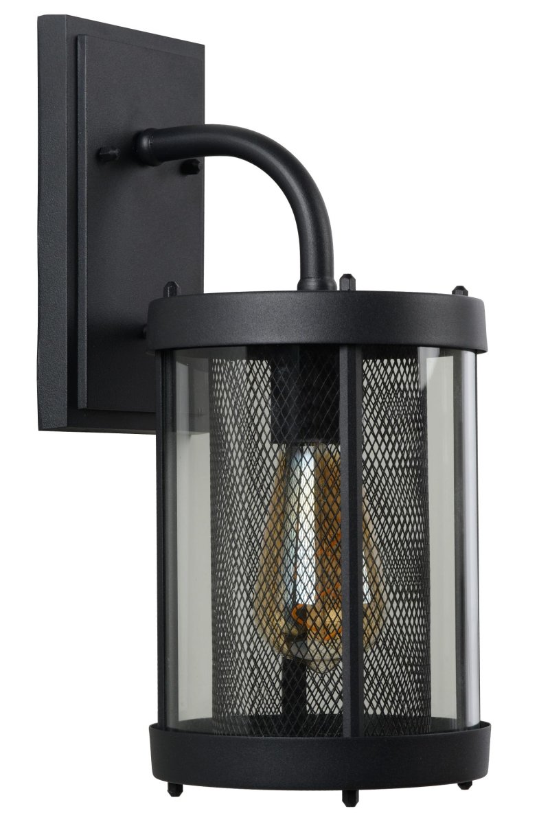 Makkum Svart utendørslampe Fra Lucide - Lampen er innelukket i et metallrør og omgitt av en glasslanterne, som skaper en naturlig og atmosfærisk lysspredning.
