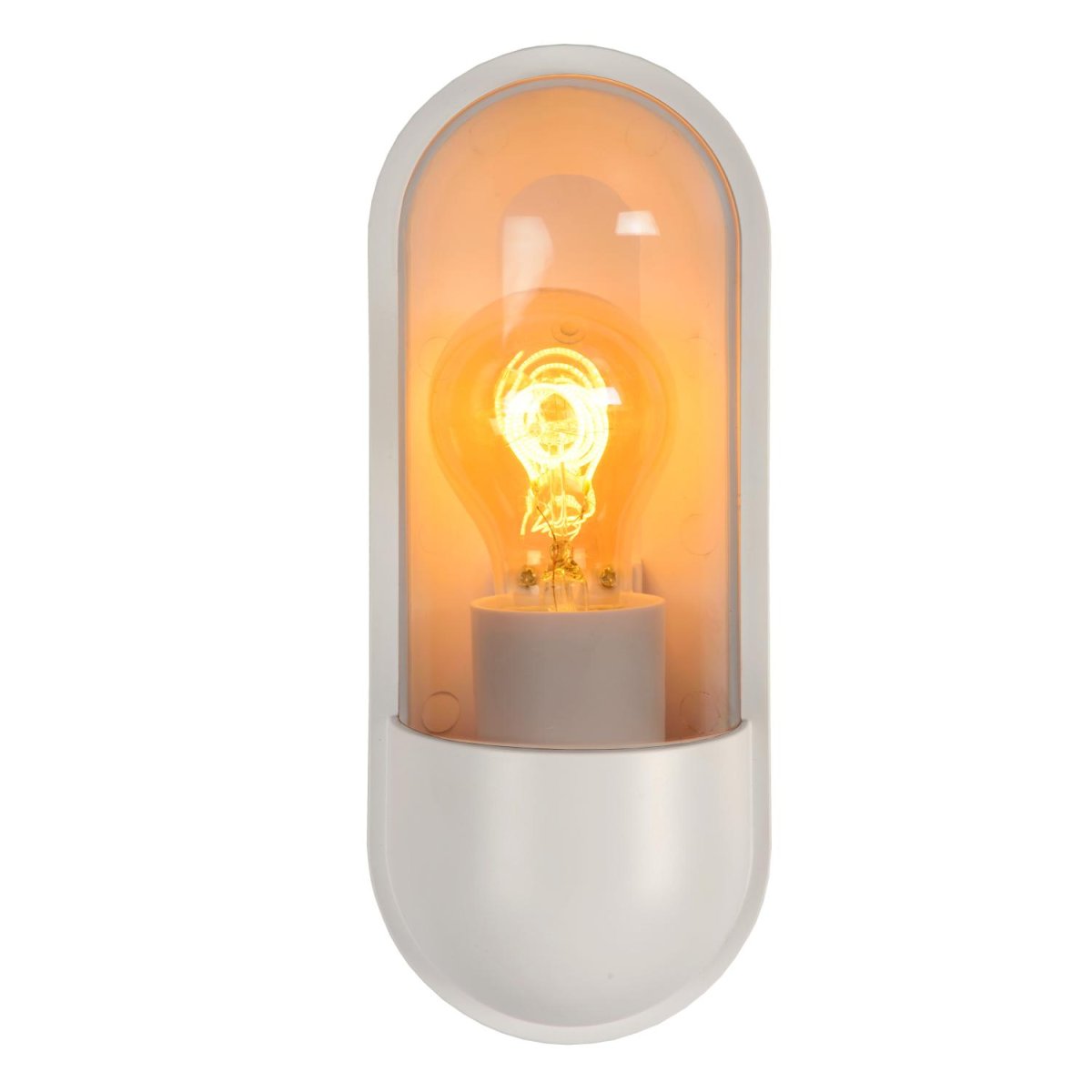Capsule Hvit utendørslampe Fra Lucide - Vegglampen er nesten 10 centimeter lang og 24 centimeter h&oslash;y og kan enkelt styres via en lysbryter.