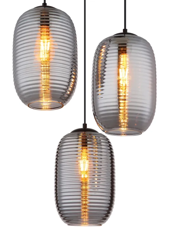 Jefrey Ø47 Røykfarget Taklampe Fra Globo Lighting - Denna eleganta taklampa har en rund form och &auml;r utrustad med tre rundade kupor i r&ouml;kf&auml;rgat glas.